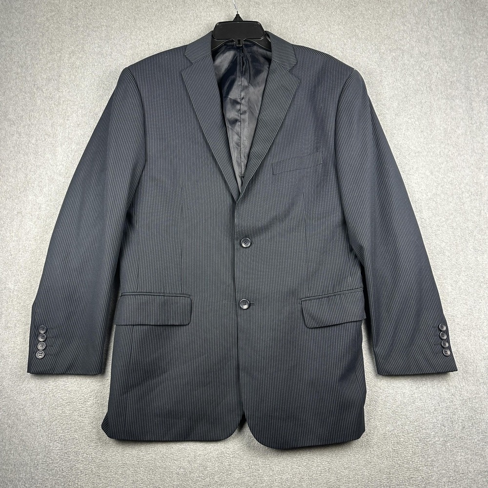 Vittorio St. Angelo Suit Jacket Mens 38R Blue Pinstripe 2 Button Notch Lapel